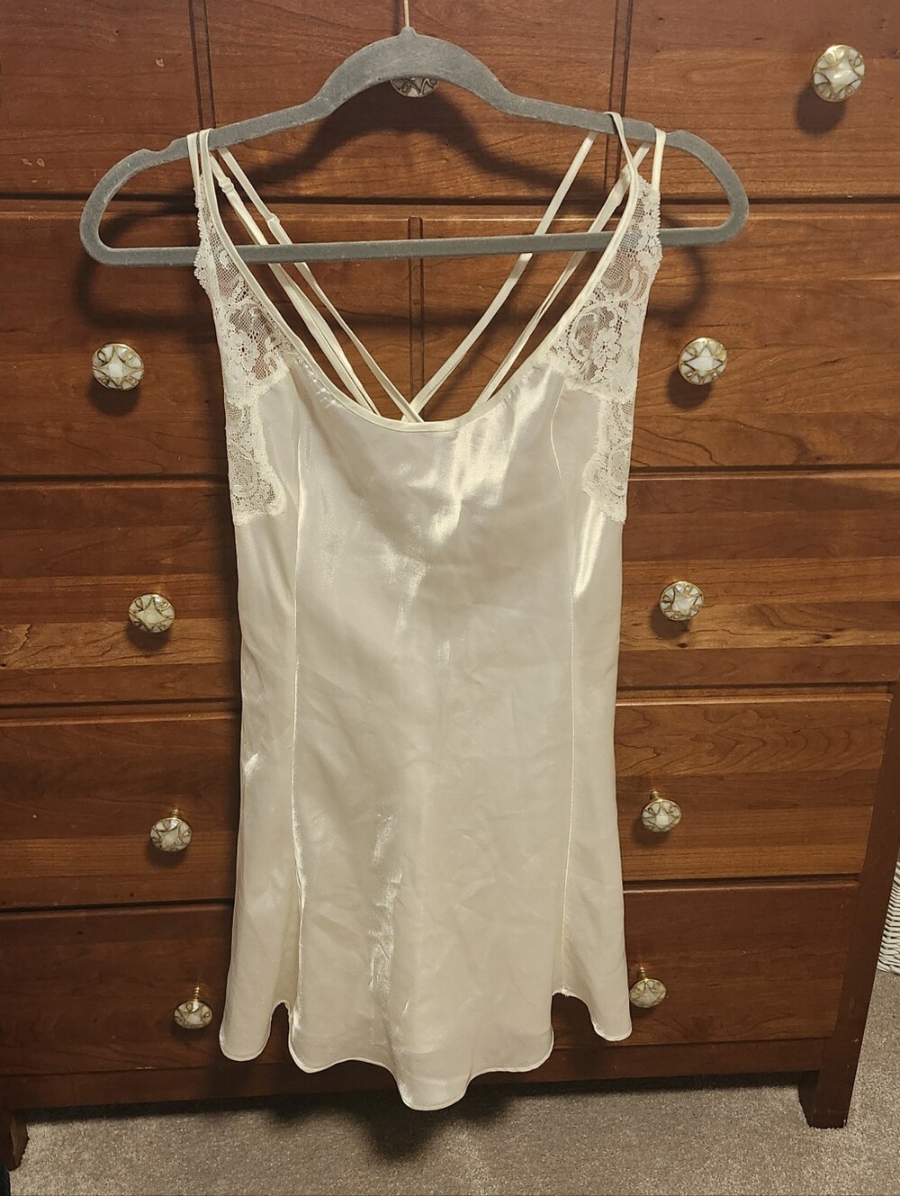 NWOT Vintage Victoria's Sheer Lingerie Ivory Slip Night Gown Dress